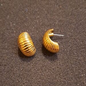 Monet Gold Ribbed Dome Hoop Stud Earrings